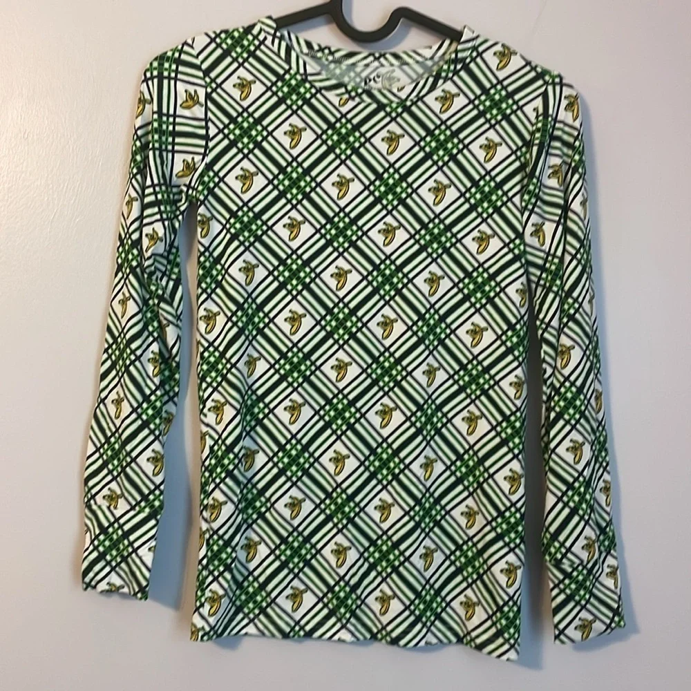 Peaz N’ Carrots Savannah Banana Baseball Logo Plaid Soft Pajama Top size 9/10